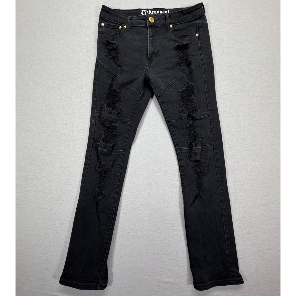 Argonaut‎ Jeans Mens 32x32 Good Black Distressed Ultra Slim Ripped Moto Denim